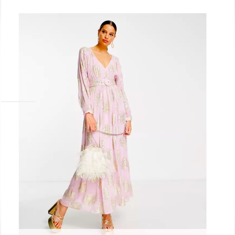 ASOS Pink Maxi Dress with Gold Foil Detail